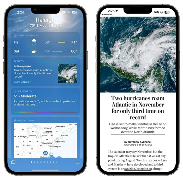 椰林镇苹果14维修分享iPhone 14手机如何看天气时顺带看新闻 