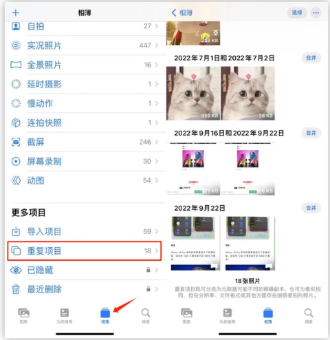 椰林镇苹果手机维修分享iOS 16 中相册重复项目功能使用方法 