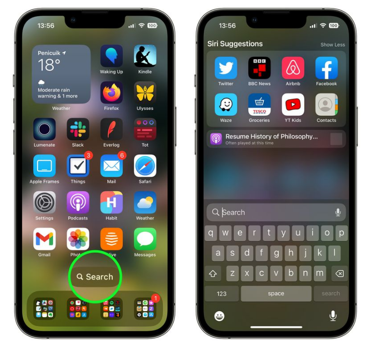 椰林镇苹果手机维修分享升级到 iOS 16 后，如何删除主屏幕上的搜索按钮 