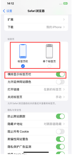 椰林镇苹果手机维修分享Safari浏览器如何切换标签栏位置 